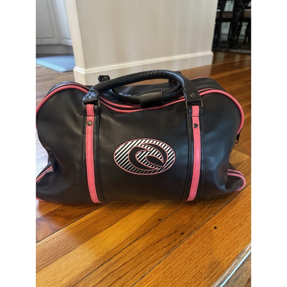 Vintage Ripcurl‎ PVC Handled Duffle Bag Black Pink Logo Y2K Travel Overnight - Picture 1 of 16